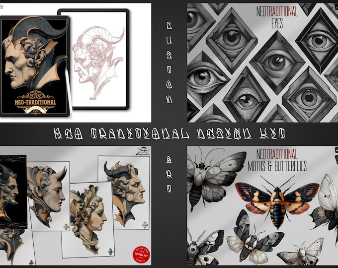Neotraditional vol.1 custom made references for artists, neotrad tattoo flash art & stencil work
