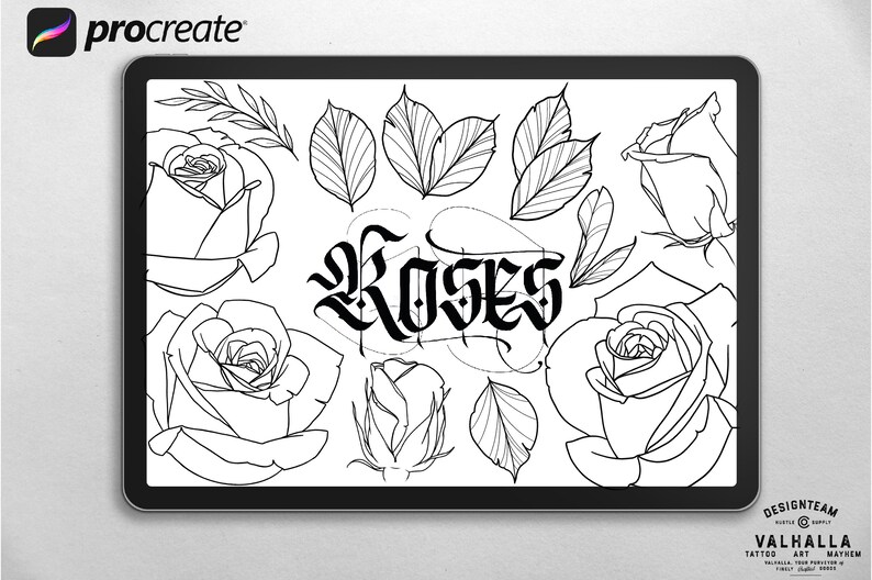 Procreate Tattoo Artist Essentials Roses Lettering Etsy