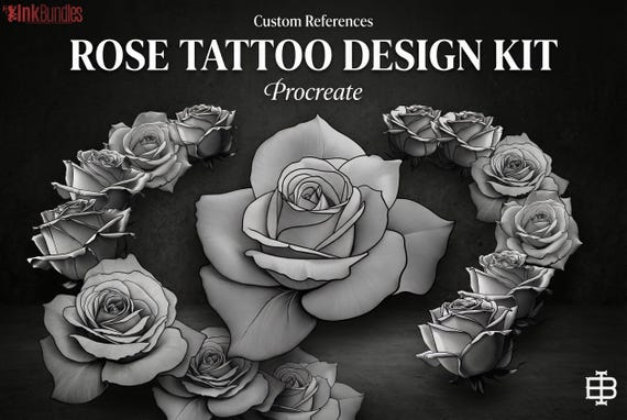 Rose Tattoo Design Kit: Procreate Stamps, Stencils (150+ PNG Files)