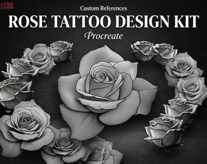 Rose Tattoo Design Kit: Procreate Stamps, Stencils (150+ PNG Files)
