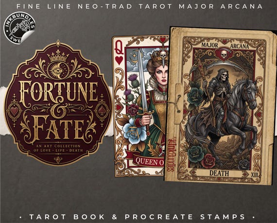 Neo-traditional Tarot, Major Arcana Deck for Procreate, Tattoo Stencils, Flash art & stencils