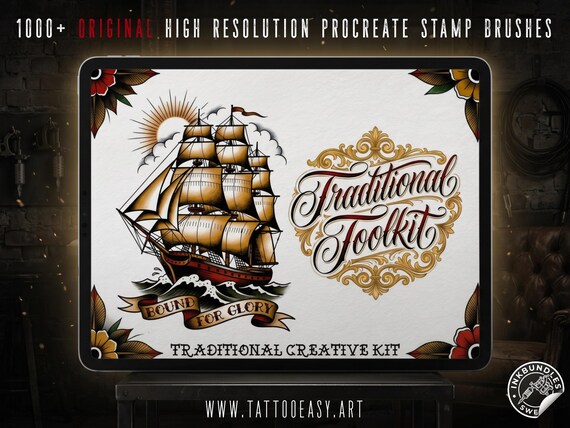 Traditional Tattoo Toolkit for Procreate, Build Your Own Designs, American Traditional Flash Brush Set
