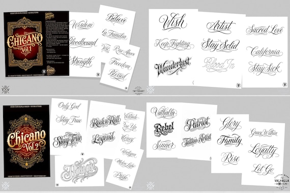 PDF, Chicano vol.1 & vol.2, Tattoo lettering art (Digital Download) e-book 200+ custom designs