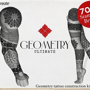 Blackwork, Tattoo Ornamental Geometry Procreate bundle, 700+ brushes