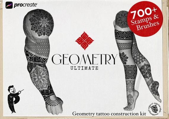 Blackwork, Tattoo Ornamental Geometry Procreate bundle, 700+ brushes