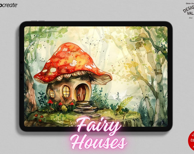 Procreate; coloring projects, 200+ super cute fairy houses, unique designs!