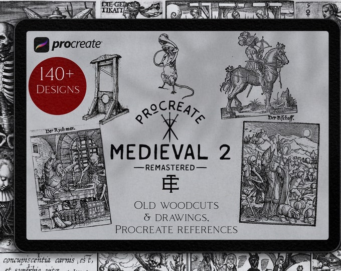 Medieval vol.2 ~ European woodcuts and drawings from the dark ages, custom art for Procreate