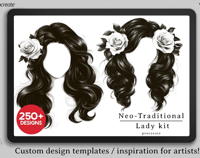 Procreate, Drawing neo-traditional ladies Vol.2 / 250+ designs