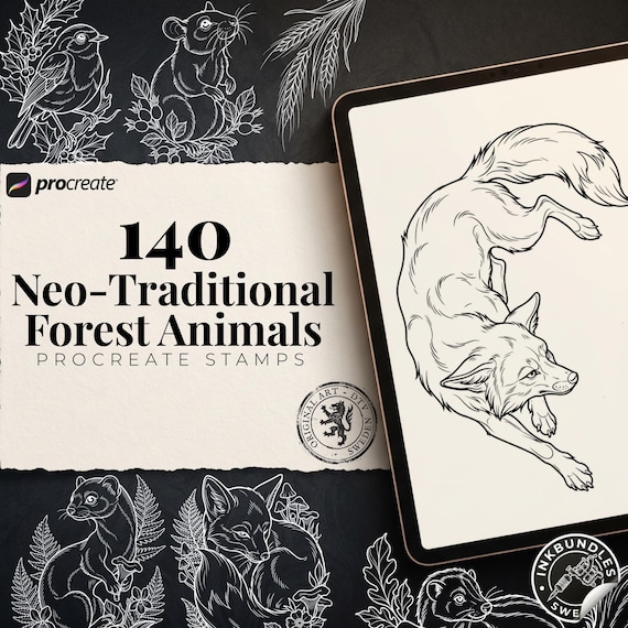 Procreate | Neo Traditional Forest Animals | The Enchanted Forest | Wildlife tattoo stencils / PDF | Digital Download