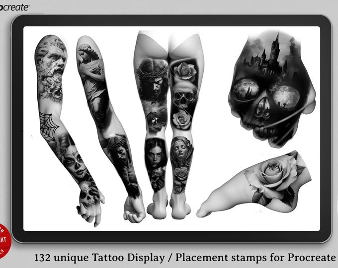 Procreate, Tattoo Display / Placement, 145 ready made body parts, tattoo stamps, tattoo designer, tattoo artist