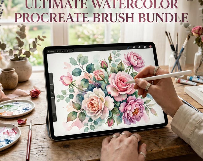 Procreate Watercolor Brush Set: AquaSoft + Studio, Realistic Canvas Textures Digital Download