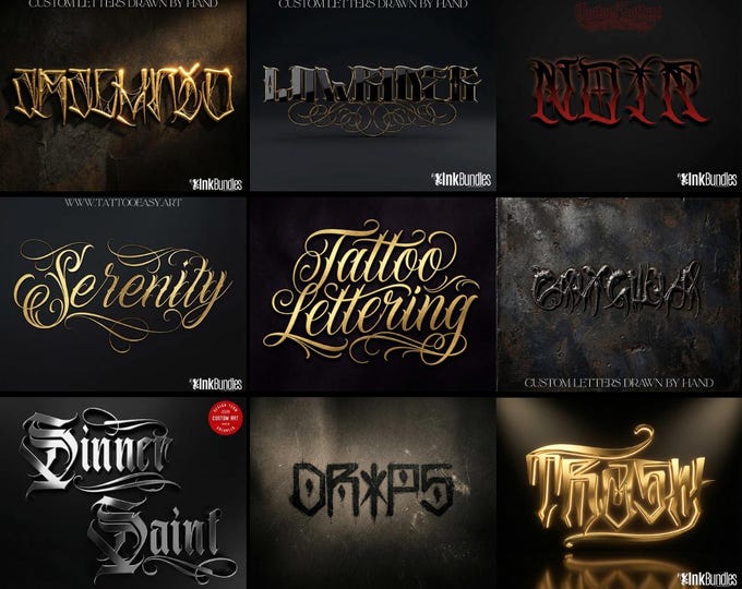 Tattoo Lettering Bundle for Procreate – Chicano Fonts, Custom Script Brushes, PNG & SVG Lettering Pack