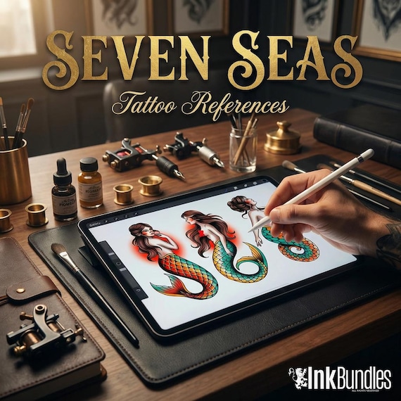 Traditional Nautical Tattoo Design kit - Procreate & PNG | 220+ Classic marine old-school Tattoo stencils
