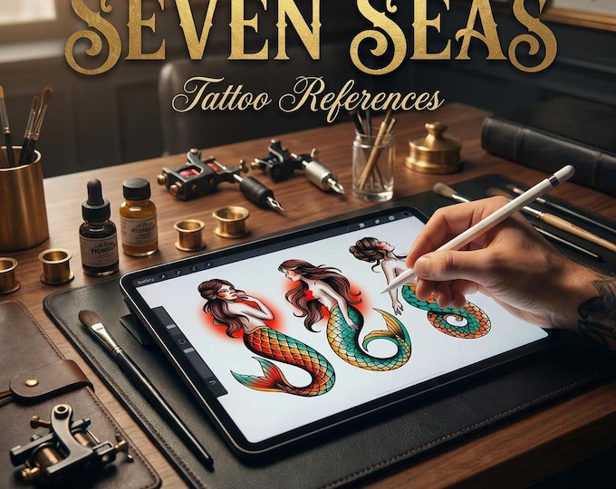 Traditional Nautical Tattoo Design kit - Procreate & PNG | 220+ Classic marine old-school Tattoo stencils