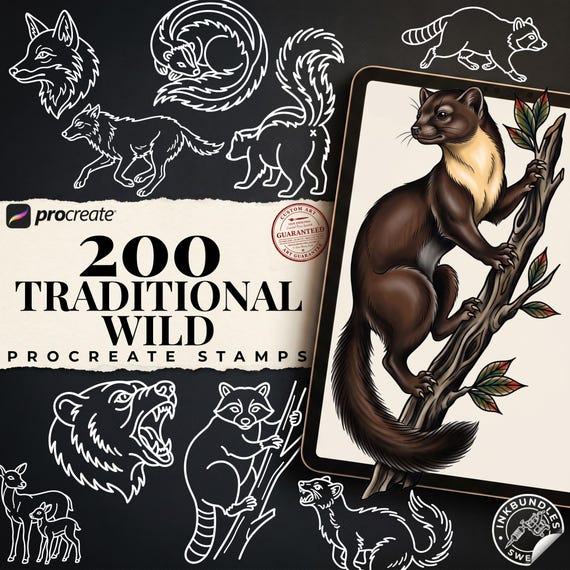 200+ Traditional wildlife Procreate stamps ( digital download ) old school tattoo flash art