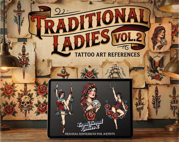 Procreate Tattoo Stamp Brushes, Traditional Ladies Vol.2