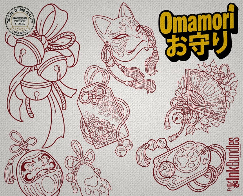 Omamori Lucky Charm Tattoo Stencil Art – Japanese Amulets Procreate ...