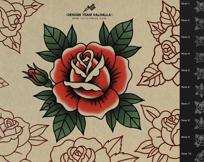 Traditional Tattoo Roses, 25 custom Procreate Stamps, artists reference library