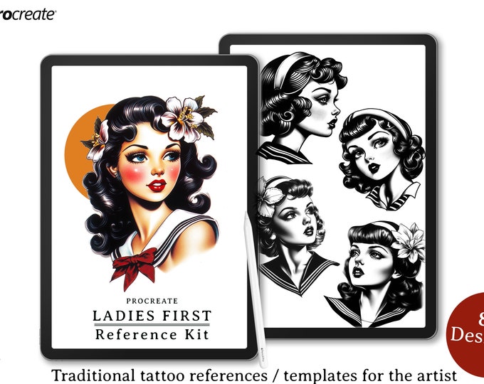 Ladies first ~ 80 traditional ladies + stencil work, custom references for Procreate