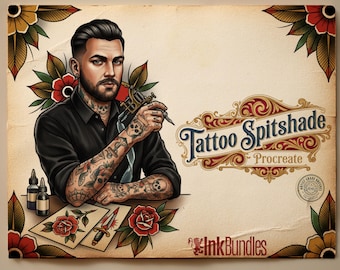 Tattoo Flash Brush Set: Watercolor, Spitshade, Ink, Paper Textures, digital download