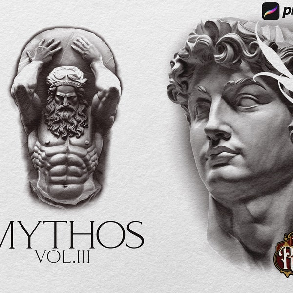 Procreate ~ Greek mythology ~ tattoo/art templates, 52 designs & extras