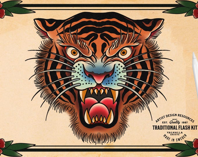 Procreate Tattoo Flash Brush Set: Watercolor, Ink, Paper Textures (PDF Guide Included