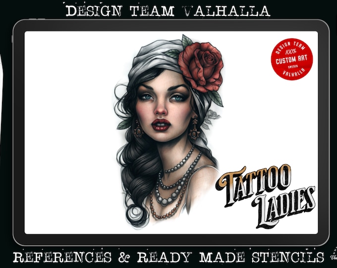 The lady design kit, custom made tattoo references & stencils