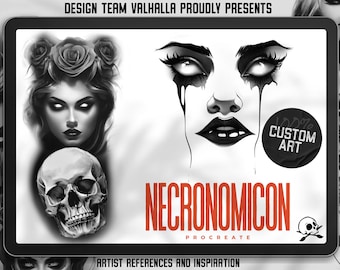 Necronomicon, 100+ dark tattoo inspired stamps for Procreate, unique designs from Team Valhalla