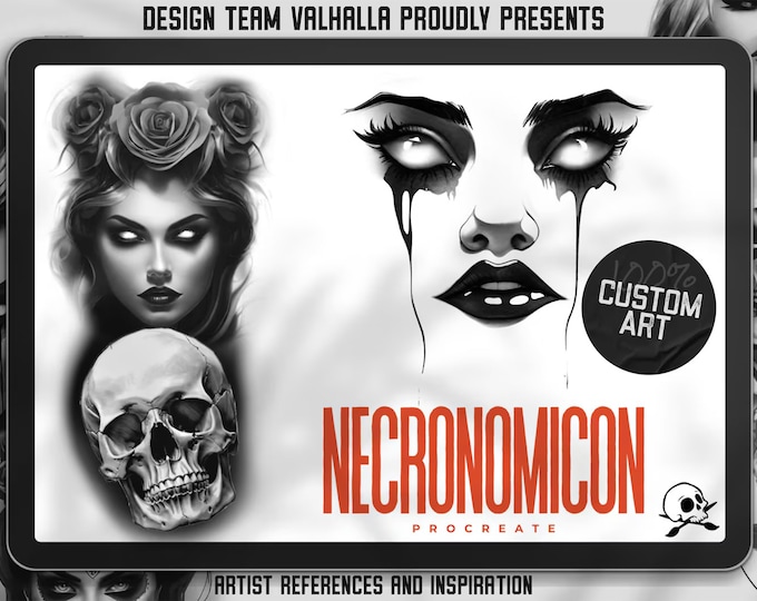 Necronomicon, 100+ dark tattoo inspired stamps for Procreate, unique designs from Team Valhalla