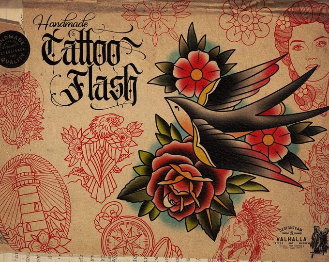 Procreate, hand made Tattoo flash art , 100+ hand drawn references for Procreate, tattoo fillers, outlined tattoo stencil art