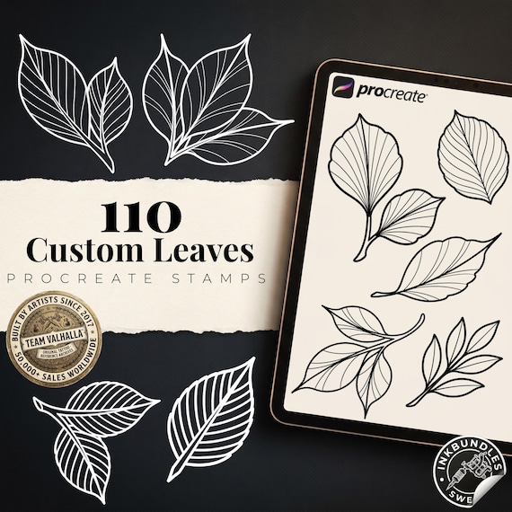 Procreate Neo traditional Fine Line Leaves, Custom Leaf Design Kit