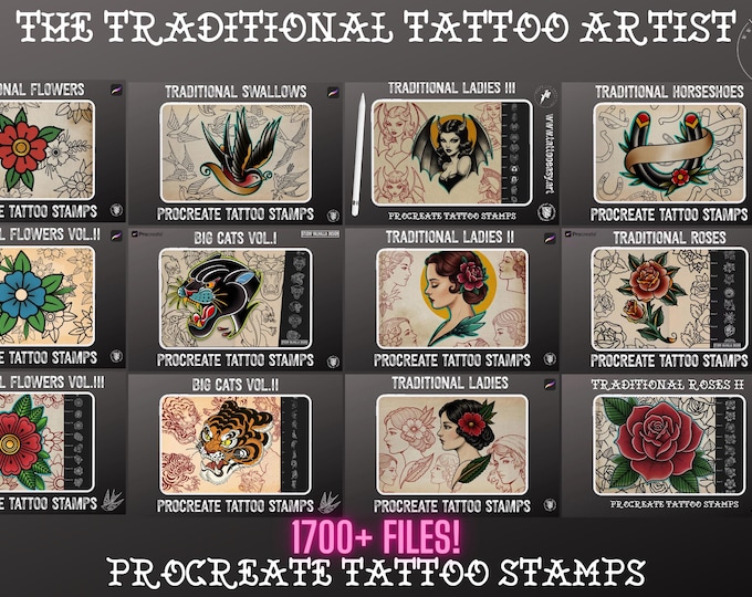 The Traditional Tattoo Artist - 1700+ files, Procreate & PNG custom made creative design kit!