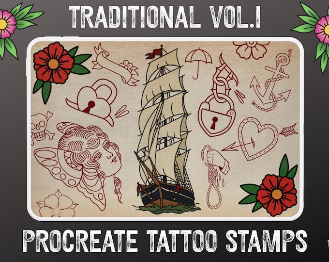 Traditional Tattoo references, 360 files | PNG & Procreate | artist references