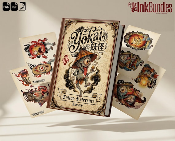 Yokai Tattoo Reference Kit, Japanese Tattoo Stencils PNG + Procreate Brushset, Pdf artists references