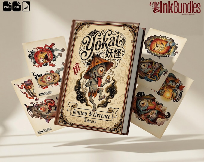 Yokai Tattoo Reference Kit, Japanese Tattoo Stencils PNG + Procreate Brushset, Pdf artists references