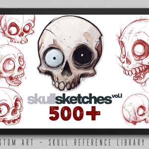 The skull sketchbook ~ 500+ skull designs, new-school skulls, cartoon skulls, cute skull references for Procreate, Boneyard Buddies vol.1