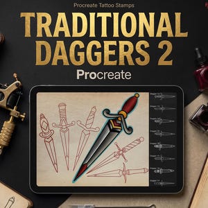 Dagas tradicionales vol. 2 / 25 dagas – Sellos para Procreate / Imágenes prediseñadas de la vieja escuela