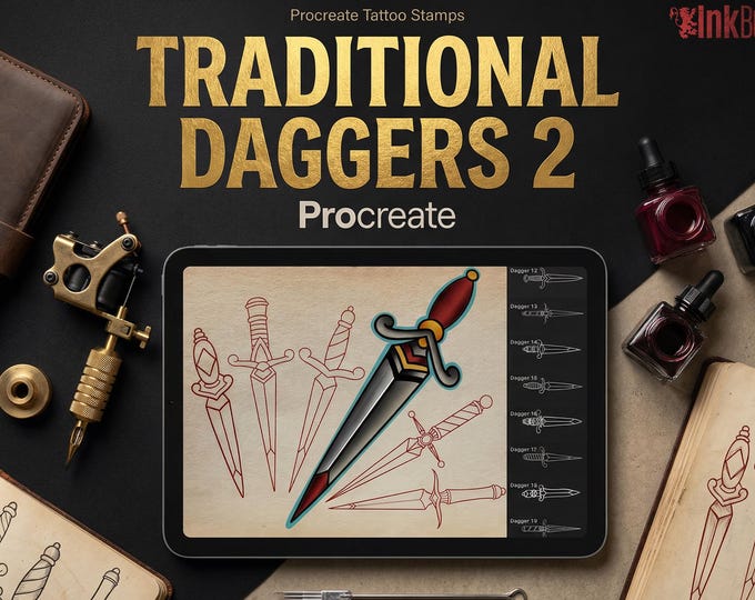 Traditional Daggers vol.2 | 25 daggers – Procreate Stamps | Old School Clipart