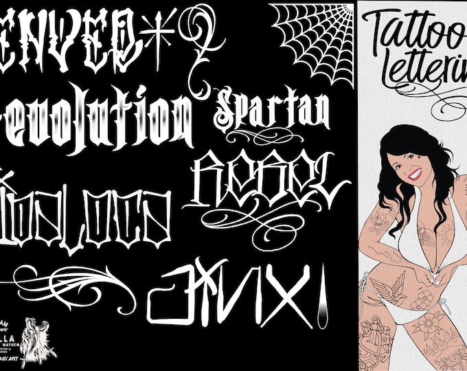 Tattoo shop lettering, custom letters for Procreate