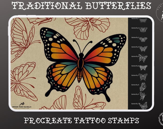 Tattoo references 100 files | Traditional Butterflies Flash Art (Digital Download) Procreate PNG SVG EPS