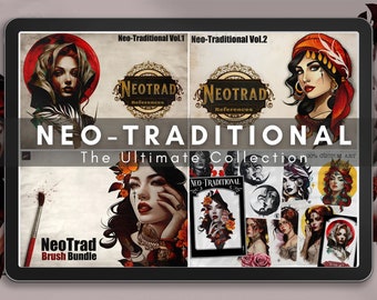 Neo-Traditional Brushes & Reference bundle - custom art, references, inspiration / creative kit