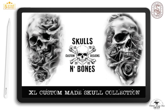 Tattoo references / Tattoo construction , 200 skull designs +ready made stencils, 100% custom art