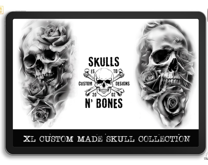 Tattoo references / Tattoo construction , 200 skull designs +ready made stencils, 100% custom art