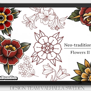 Neo-traditional flowers vol.2 - 100+ individuelle Designs, digitaler Download Procreate/Photoshop Schablonen