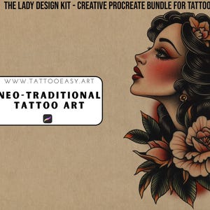 Neo-Traditional Tattoo References, Procreate Stamps & Flash Art, Tattoo Design Sketch Pack, Brushes, PNG Files