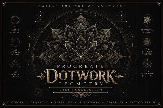 Procreate Dotwork brush bundle, Geometry design kit