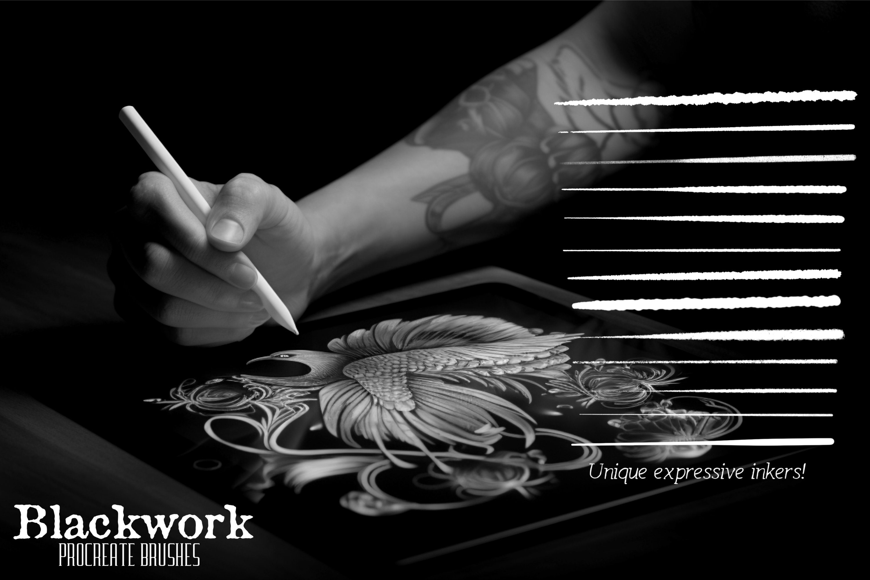 Blackwork Brushes for Procreate ~ Creative tattoo art inspired brush bundle