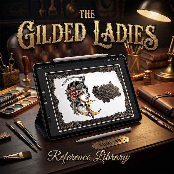 The Gilded Ladies - Tattoo Flash Art, traditional / old school lady Stencils & references