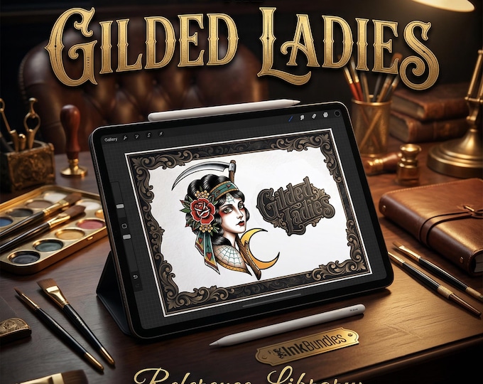 The Gilded Ladies - Tattoo Flash Art, traditional / old school lady Stencils & references