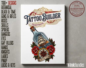 2026 Traditional Tattoo Procreate Stamps, custom art, 1100+ unique designs ( PNG & Brushset)